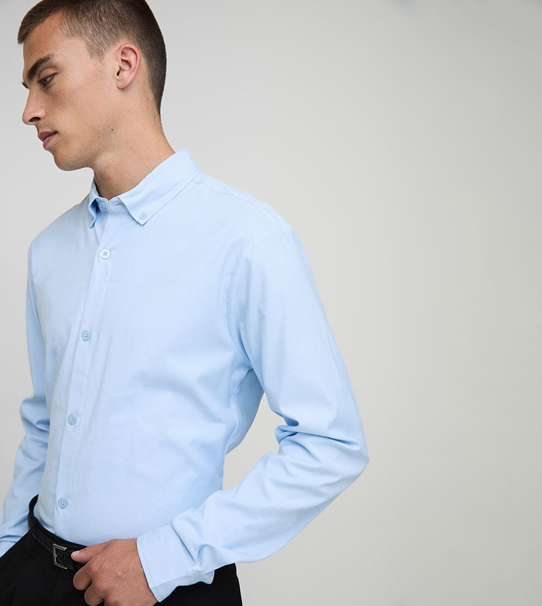 Slim Fit Button Down Collar Oxford Long Sleeves Shirt