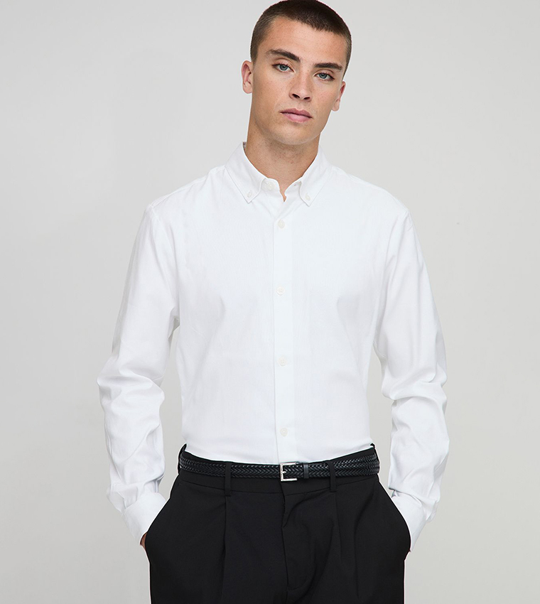 Button Down Collar Slim Fit Oxford Long Sleeves Shirt