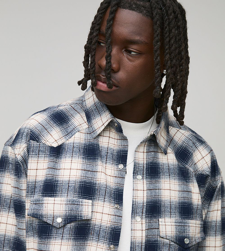 Plaid Flannel Western Long Sleeves Oversized Shirt