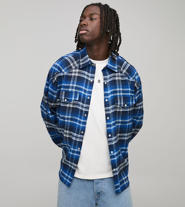 Plaid Flannel Western Long Sleeves Shirt