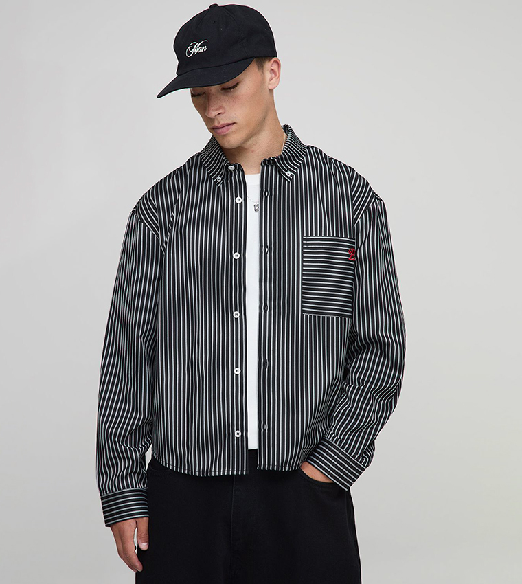 Striped Long Sleeves Hem Oversized Shirt