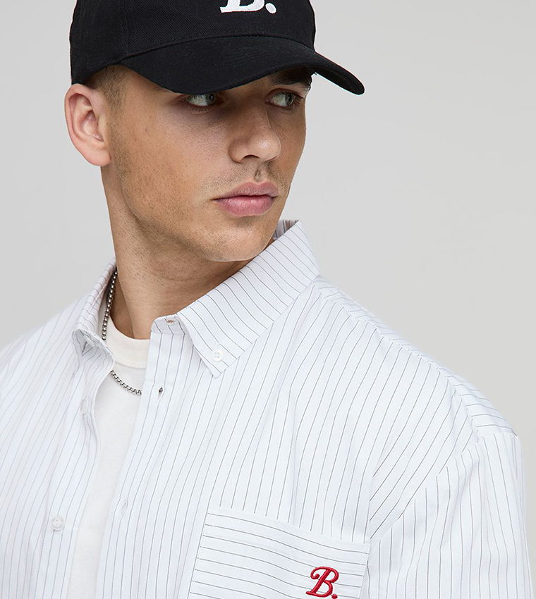 Striped Long Sleeves Curved Hem Oversized Shirt