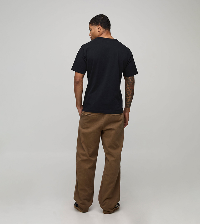 Relaxed Fit Half & Half Waistband Washed Twill Trousers