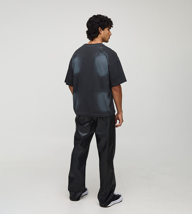 Fixed Waist Relaxed Croc PU Gold Chain Trousers