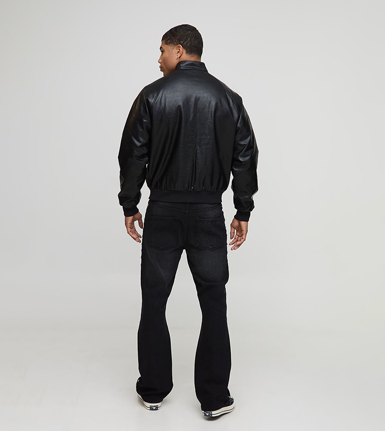 Boxy Fit Croc PU Biker Neck Bomber Jacket