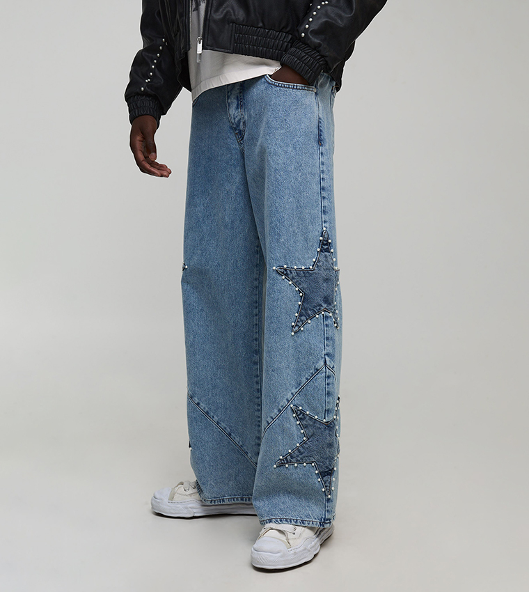 Pearl Star Studded Baggy Fit Jeans