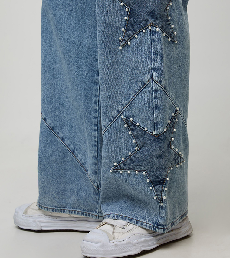Pearl Star Studded Baggy Fit Jeans