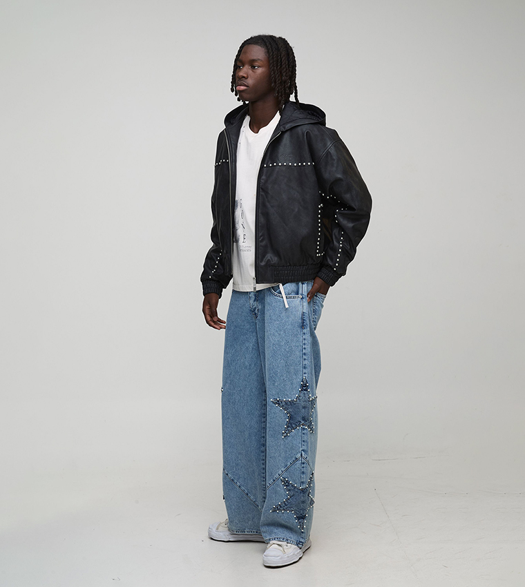 Pearl Star Studded Baggy Fit Jeans