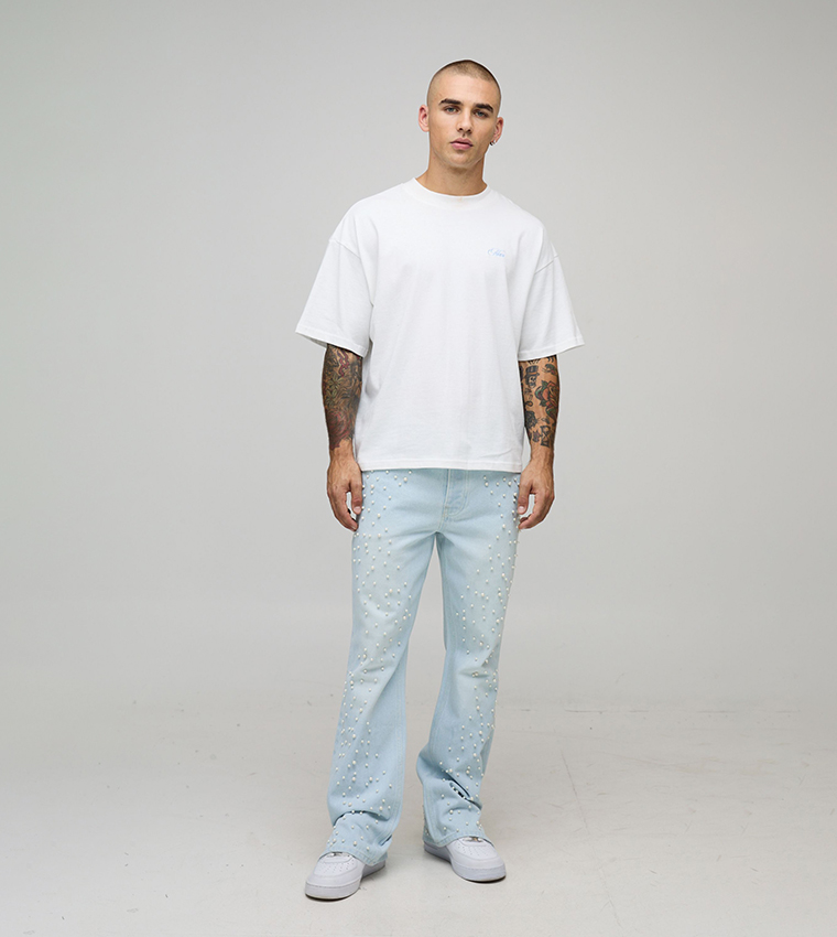 Pearl Embellished Flared Jeans