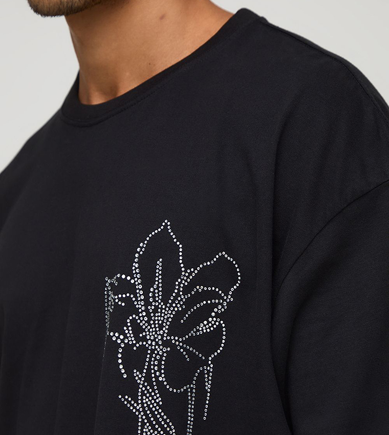Floral Rhinestone Oversized T-Shirt