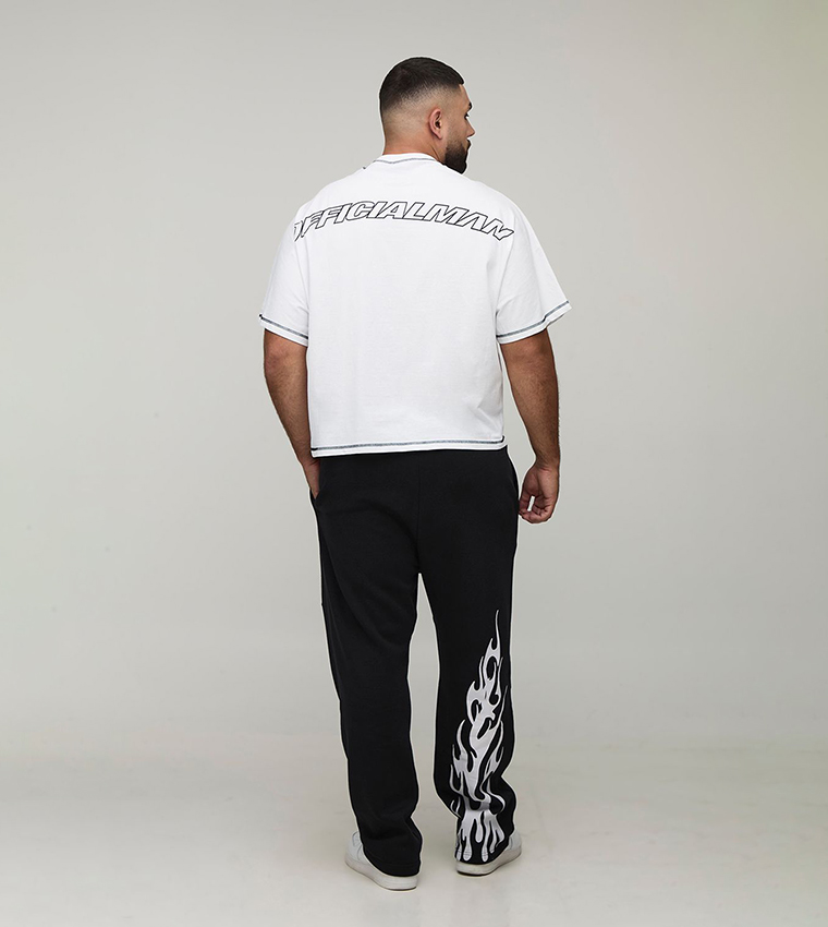Dropped Crotch Flame Applique Moto Sweatpants