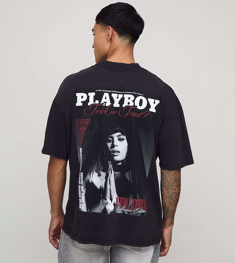Playboy Halloween Wash License Printed Oversized T-Shirt