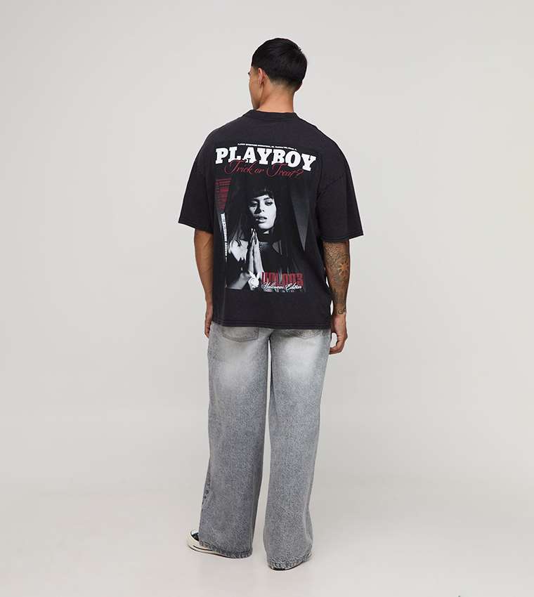 Playboy Halloween Wash License Printed Oversized T-Shirt