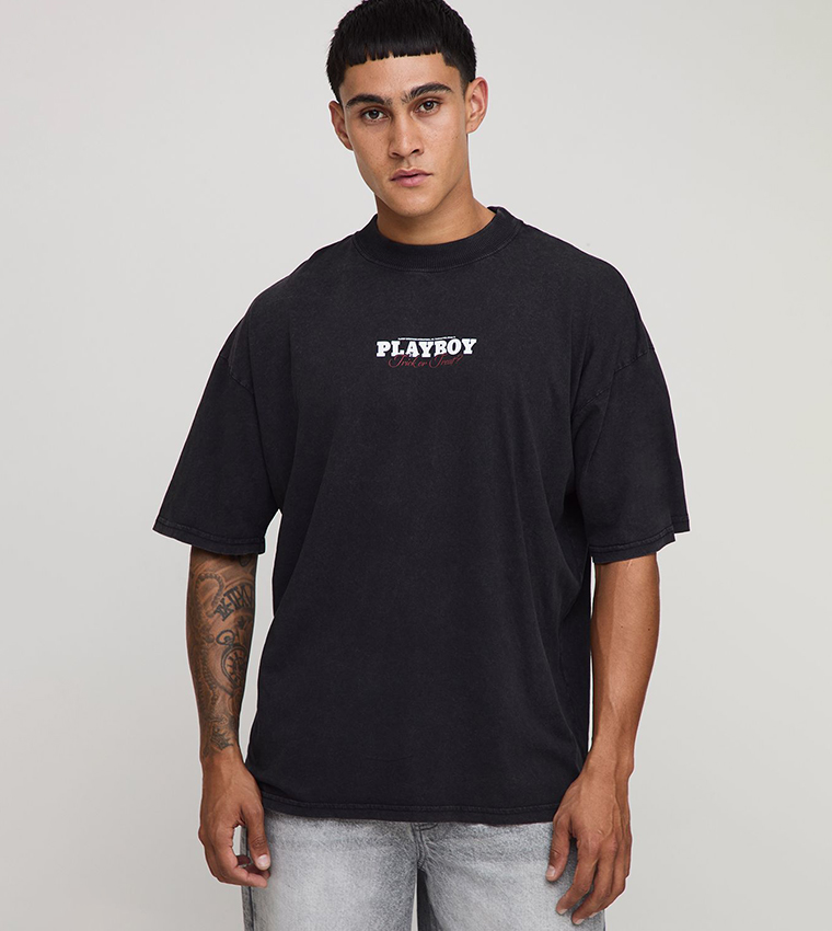Playboy Halloween Wash License Printed Oversized T-Shirt