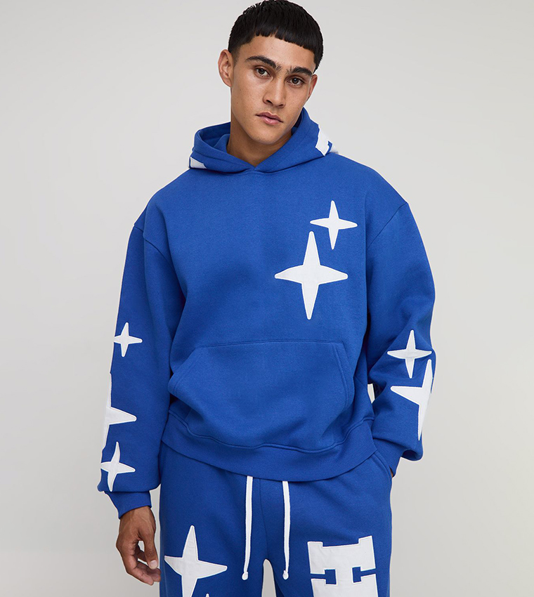Homme Applique Star Oversized Hoodie