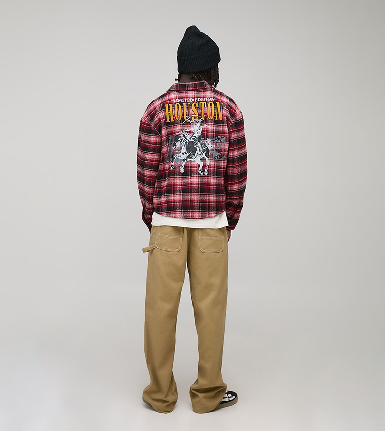 Houston Embroidered Check Long Sleeves Oversized Shirt