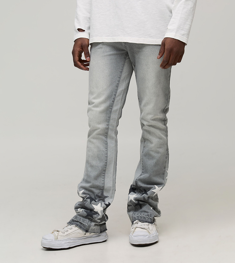 Slim Flared Stacked Star Applique Gusset Jeans