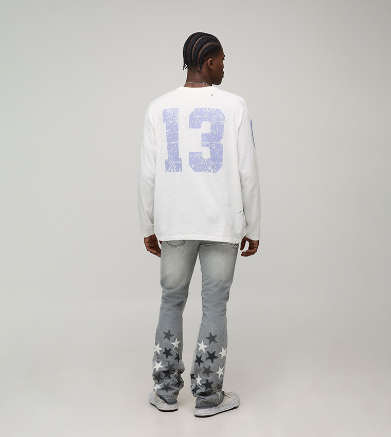 Slim Flared Stacked Star Applique Gusset Jeans