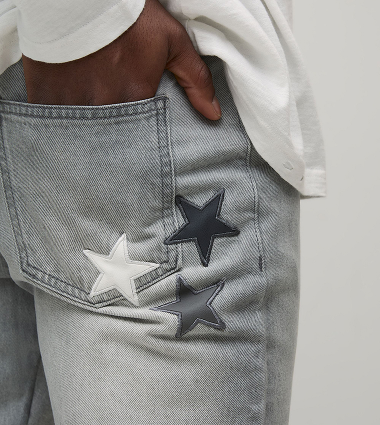 Slim Flared Stacked Star Applique Gusset Jeans