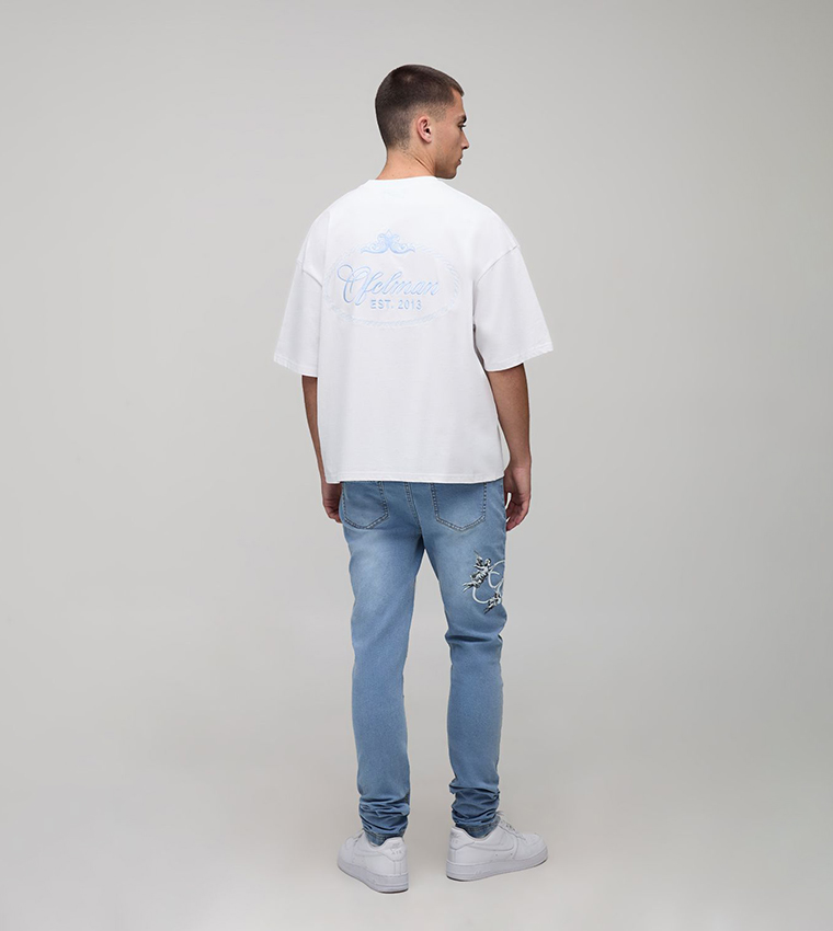 Stacked Printed Rip & Repair Skinny Fit Jeans