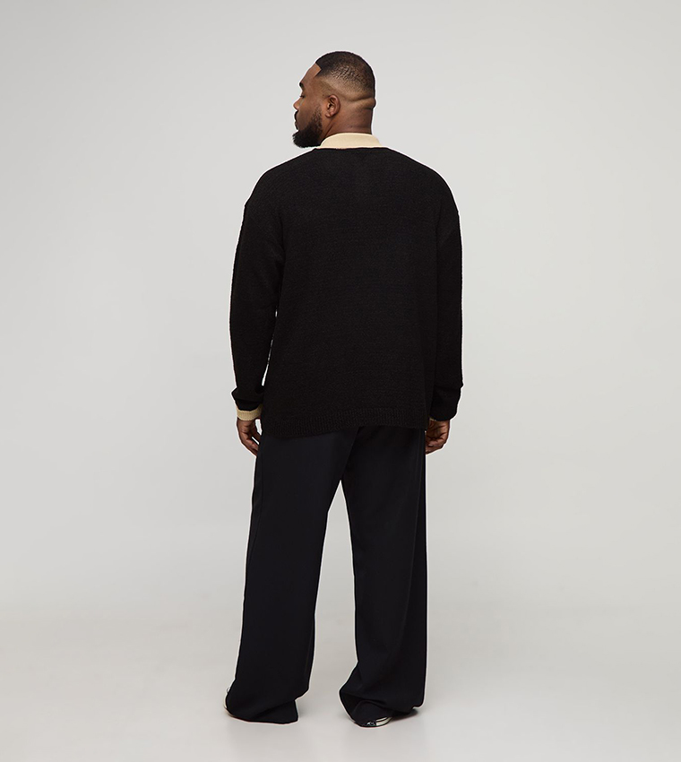 Plus & Tall Oversized Contrast Placket Knitted Polo T-Shirt