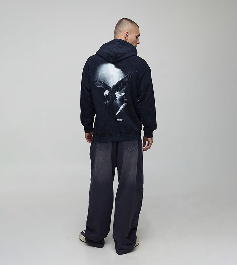Eagle Printed Washed Oversized Hoodie