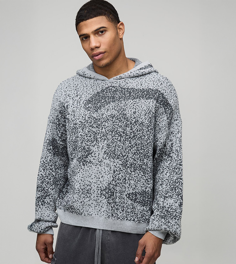 Printed Oversized Mixed Laguna Knitted Hoodie