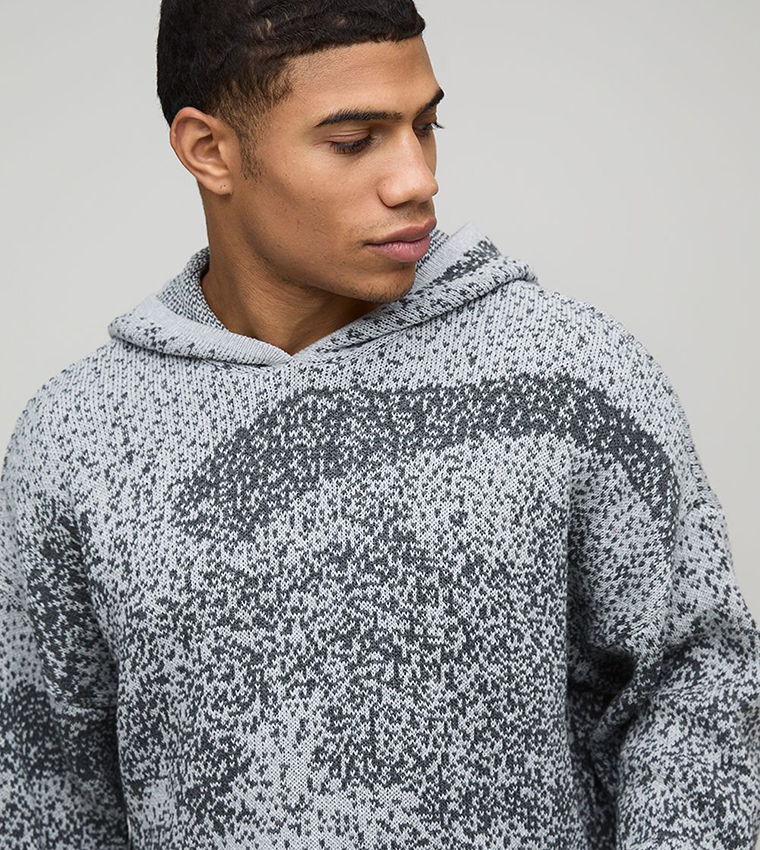 Printed Oversized Mixed Laguna Knitted Hoodie