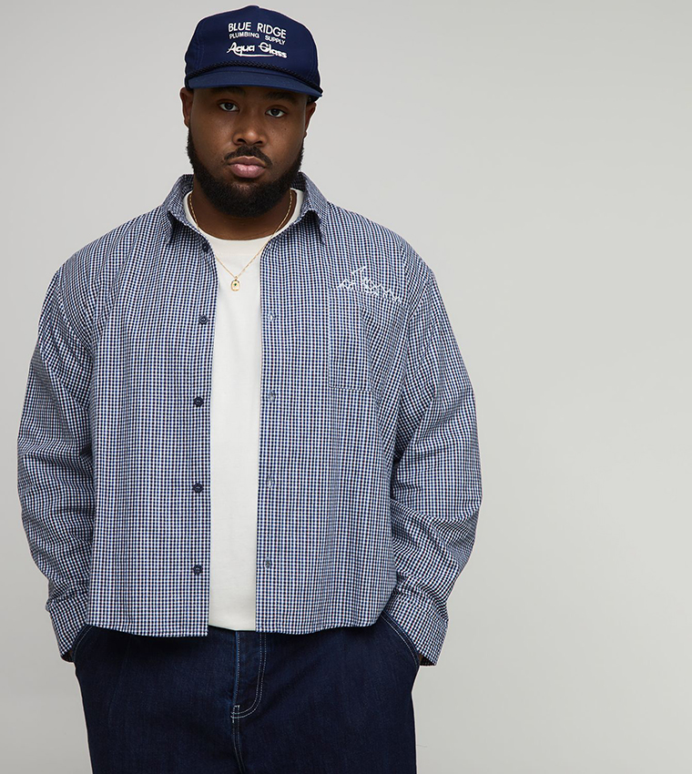 قميص اوفرسايز كاروهات كم طويل مطرز