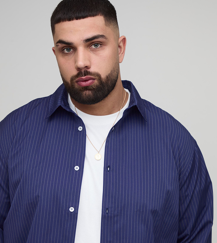 Striped Curved Hem Long Sleeves Oversized Shirt