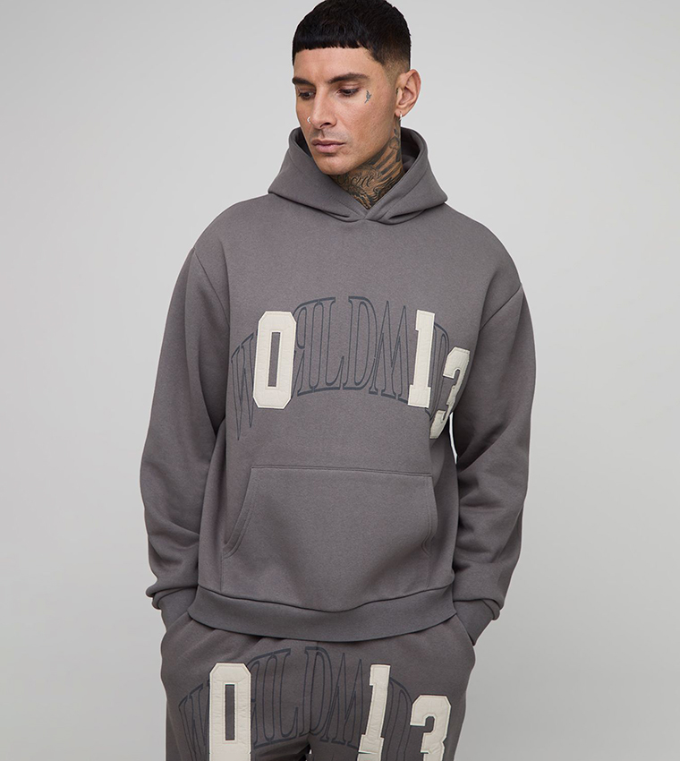 Tall Worldwide Applique Oversized Hoodie