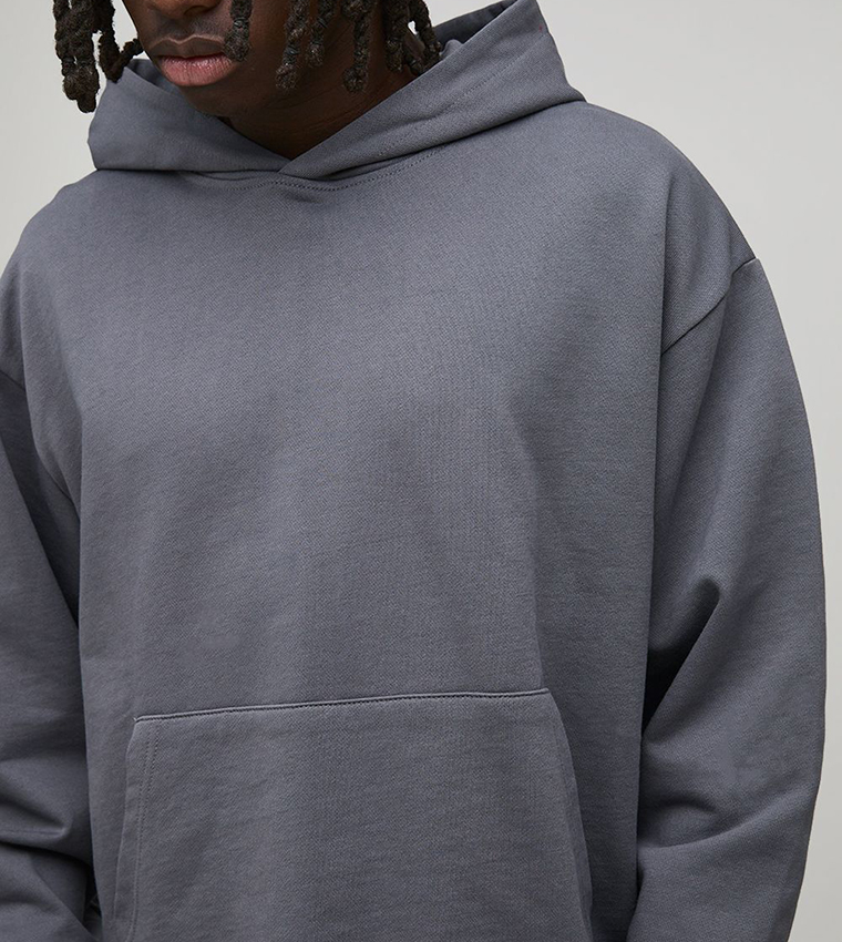 Shrunken Raw Edge Loopback Oversized Hoodie