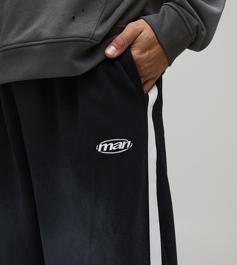 Sport Loopback Striped Washed Wide Leg Sweatpants