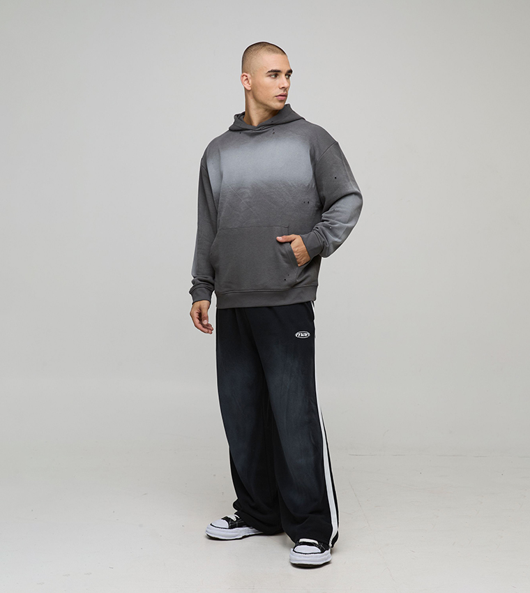 Sport Loopback Striped Washed Wide Leg Sweatpants