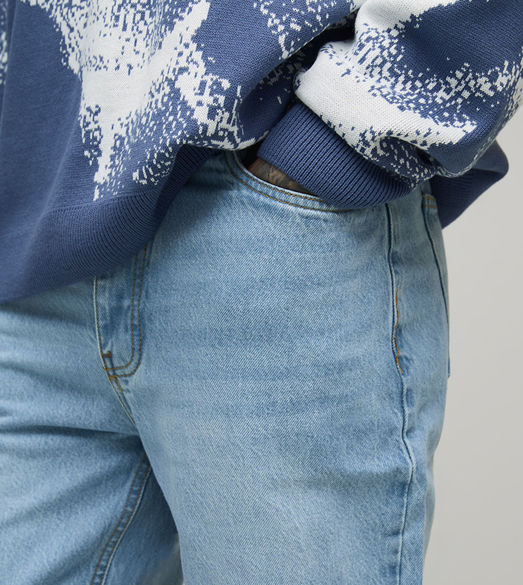 بنطلون جينز مغسول للمقاسات الطويلة