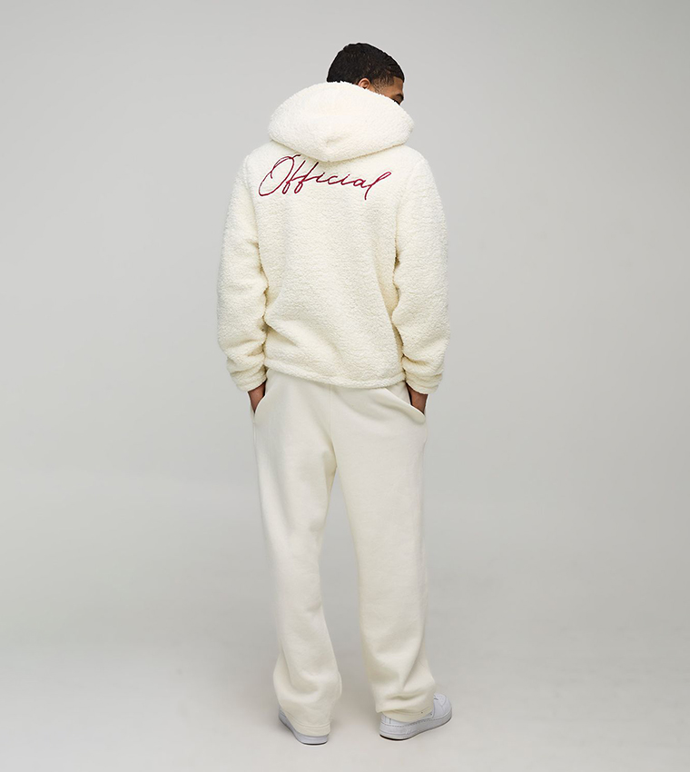 Fluffy Borg Embroidered Zip Through Hooded Jacket