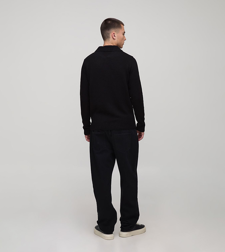 Regular Fit Long Sleeves Zip Neck Knitted Polo T-Shirt