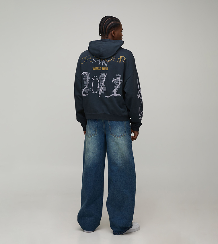 Stacked Washed Ripped Baggy Fit Jeans