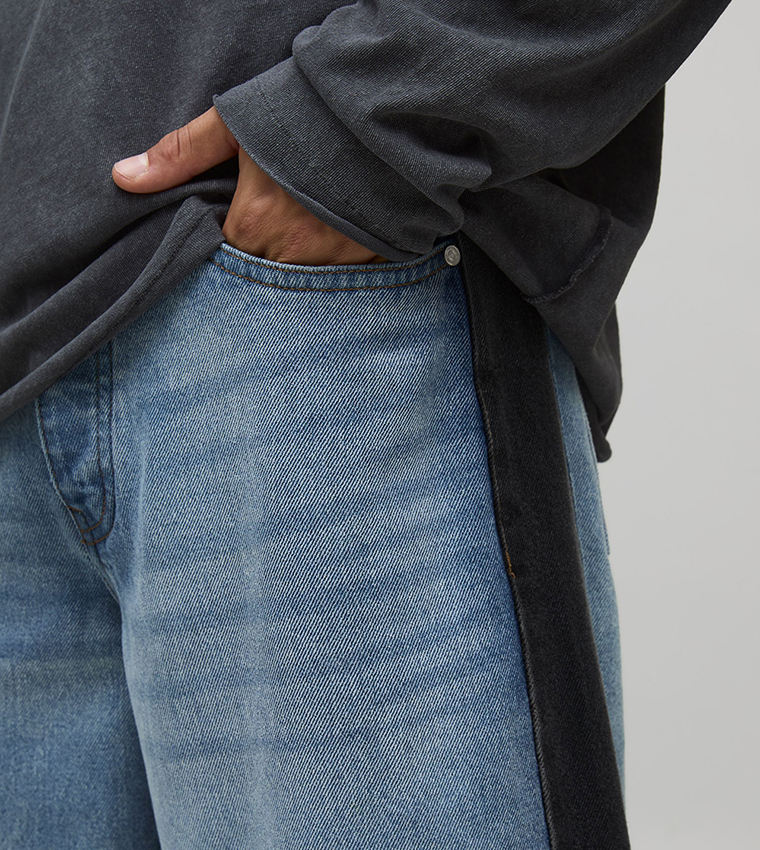 Washed Side Panel Baggy Fit Jeans