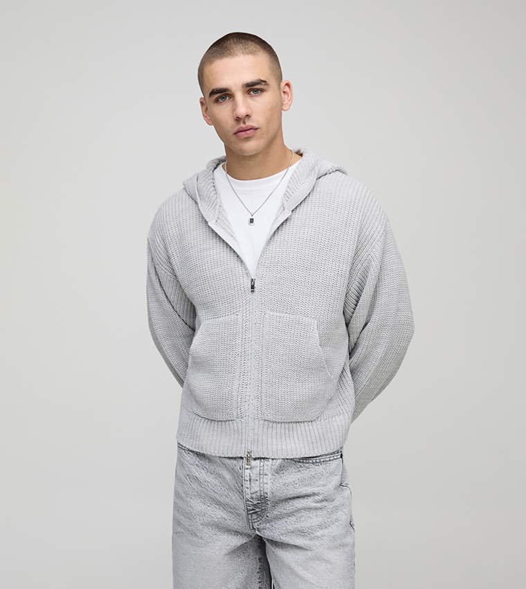 Ribbed Zip Thru Boxy Fit Hooded Jacket