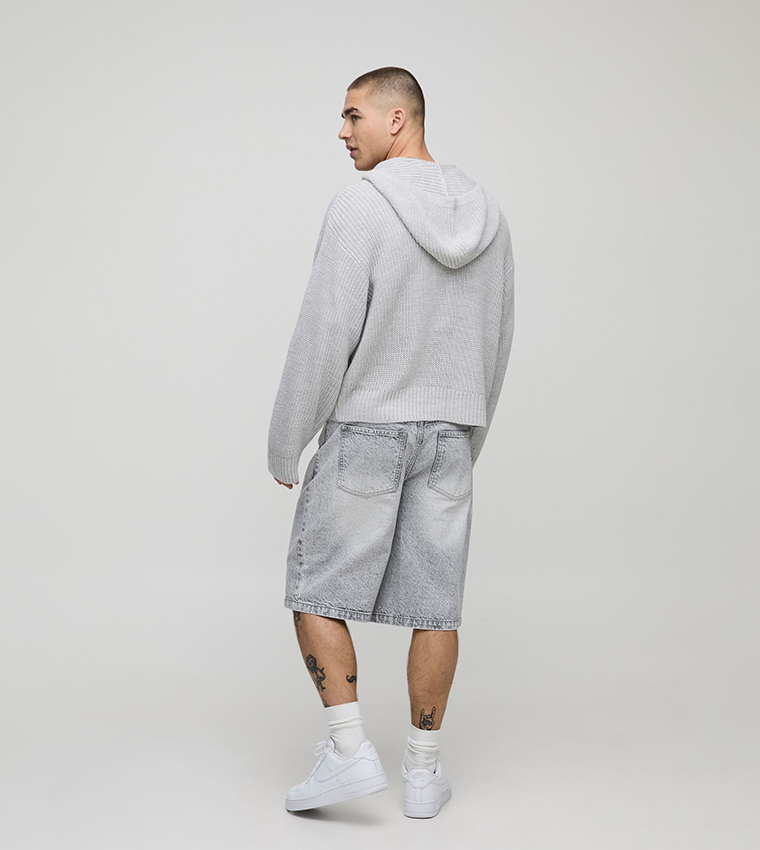 Ribbed Zip Thru Boxy Fit Hooded Jacket