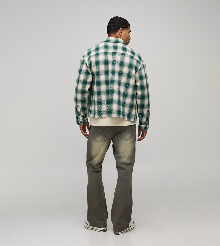 Knee Rip and Repair Paint Splatter Slim Flared Jeans