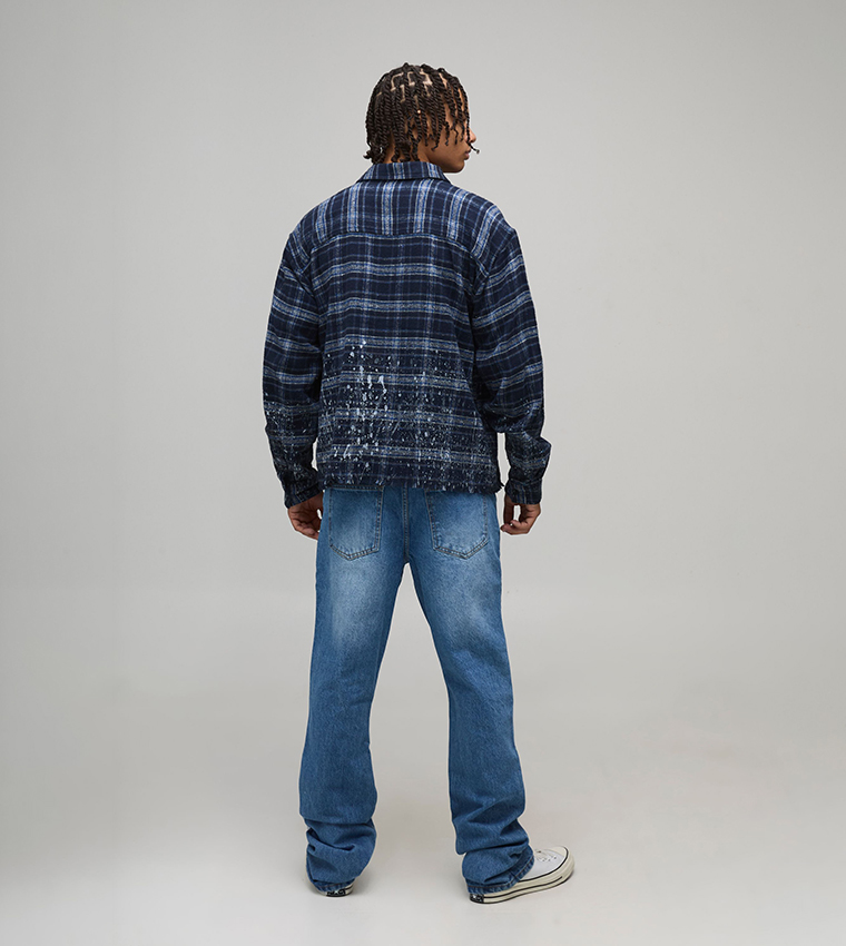 Knee Rip and Repair Paint Splatter Slim Flared Jeans