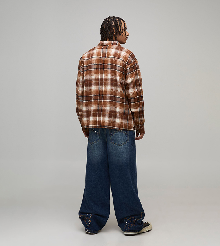 Studded Western Embroidered Hem Baggy Fit Jeans