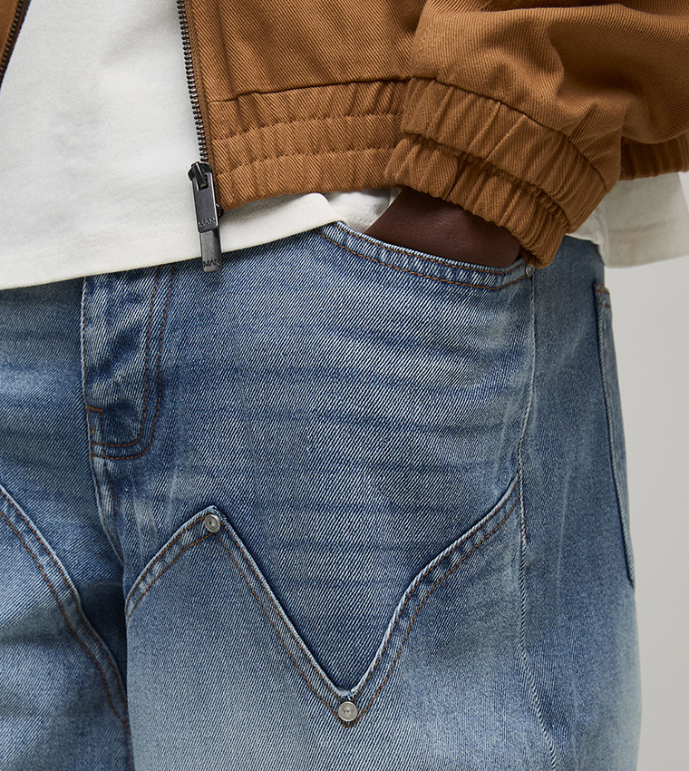 Washed Western Panel Baggy Fit Jeans