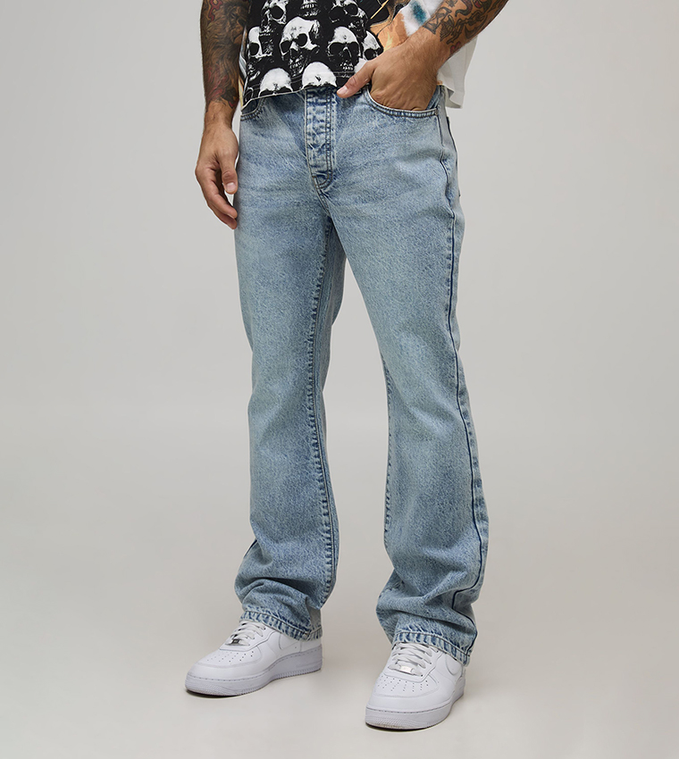 Washed Slim Fit Flared Jeans