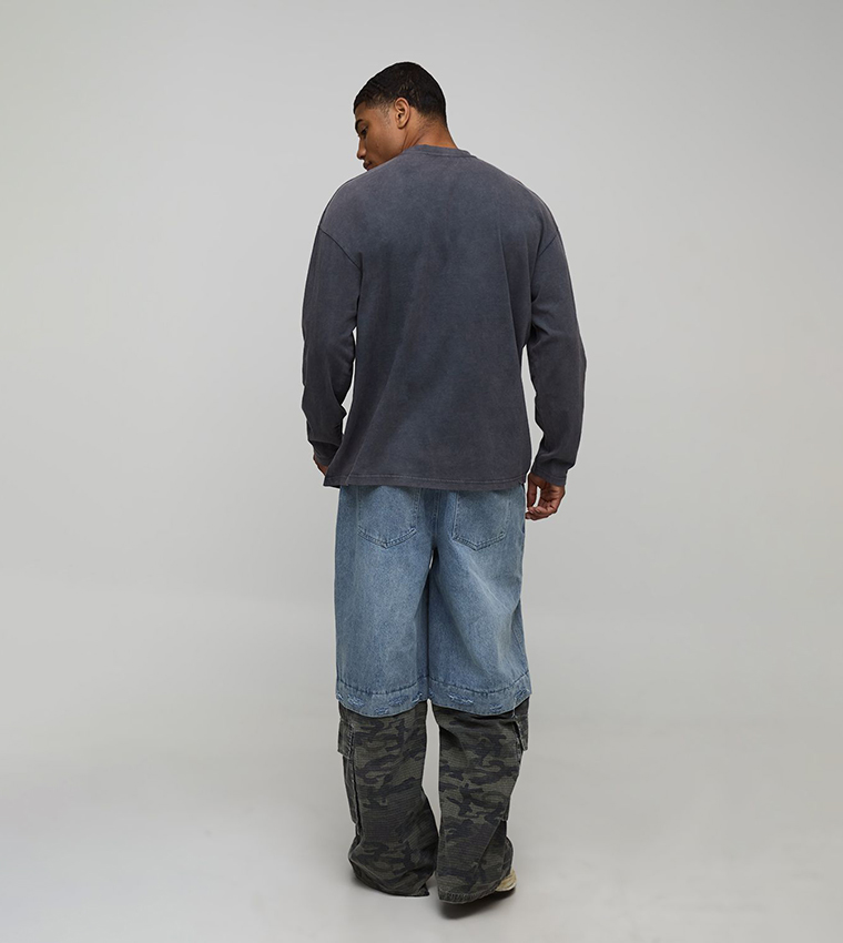 Washed Pocket long Sleeves Oversized T-Shirt