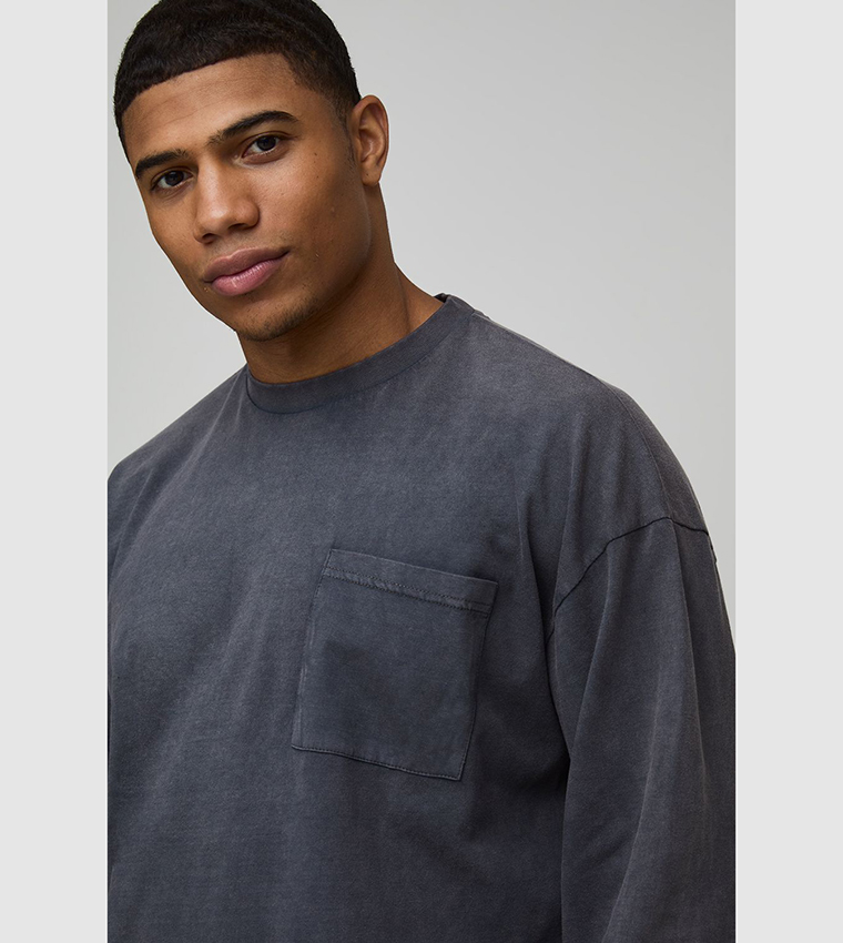 Washed Pocket long Sleeves Oversized T-Shirt