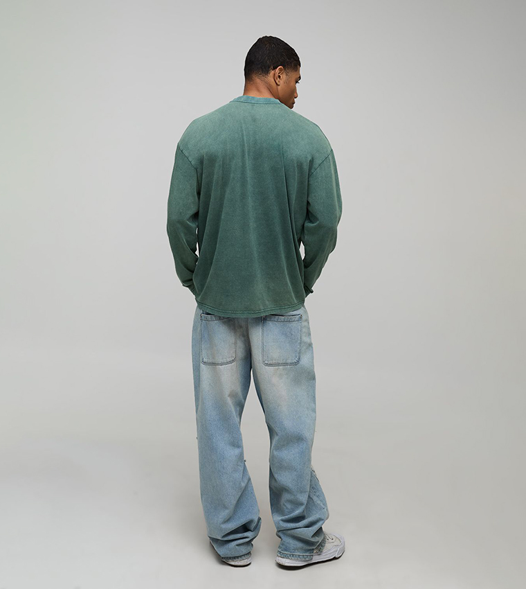 Washed Pocket long Sleeves Oversized T-Shirt