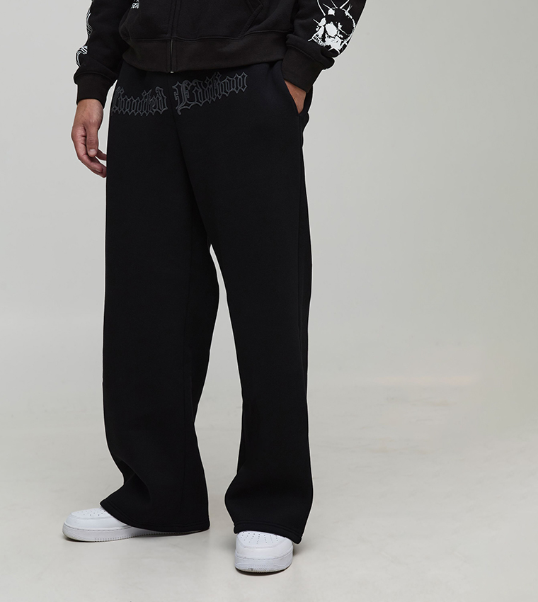 Wide Leg High Build Embroidered Sweatpants